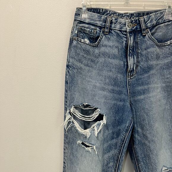 American Eagle Curvy Mom Jeans Distressed Size 0 High Rise Ripped Denim - Picture 4 of 9